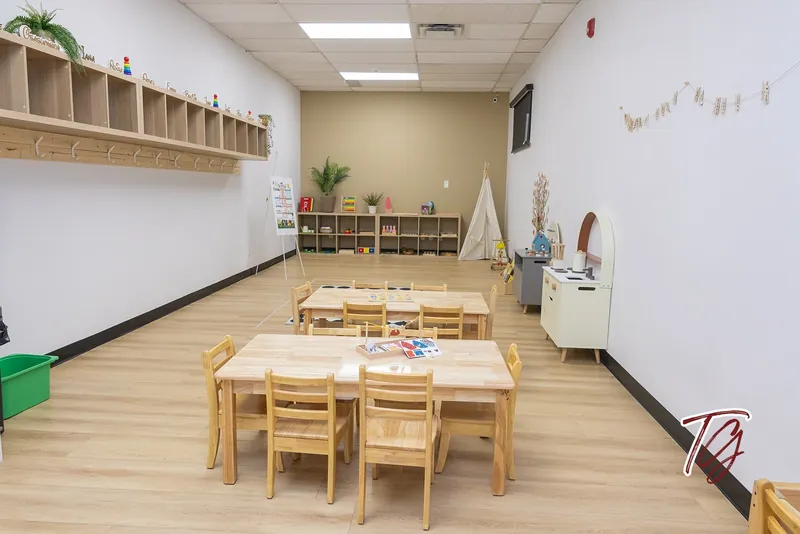 Low tables and a shelf in one of our classrooms